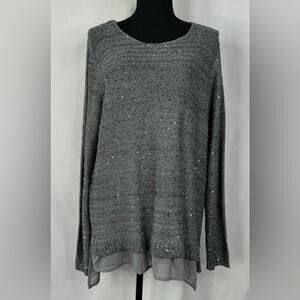 Womens Gray Size XL Pullover Sparkly Tunic Sweater Career Casual Relaxed Flowy